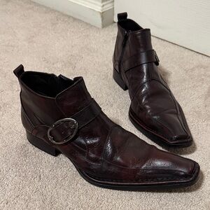 Spanish Leather Men's Dark Brown Leather Ankle Boots with Buckle, made in Spain